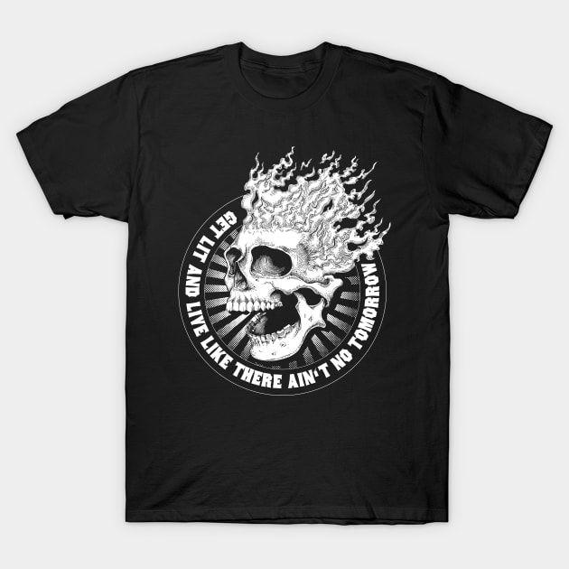 Get Lit Flame Party Skull T-Shirt by Black Tee Inc